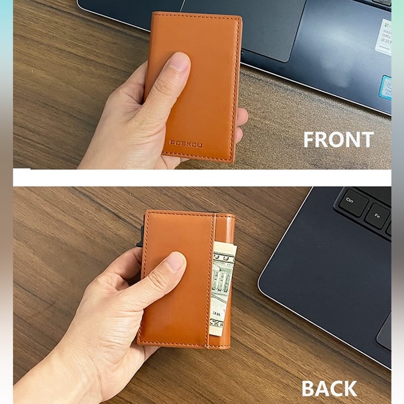 💗 Leather Credit Card Holder RFID Blocking Slim Pop Up Bifold Card Wallet - Picture 4 of 6